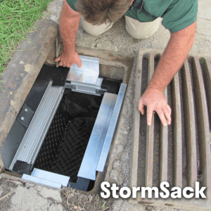 StormSack catch basin insert for pollutants sediments trash debris