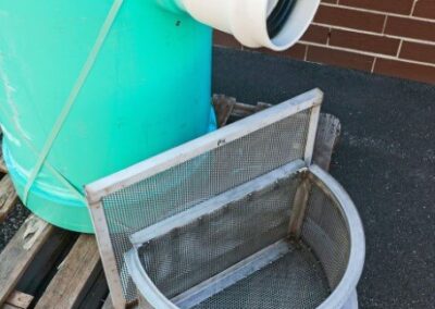 fabco industries downspout stormwater filter system debris basket outside harco unit