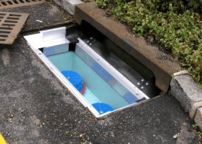 fabco industries stormbasin cartridge based stormwater filter system plastic basin installed