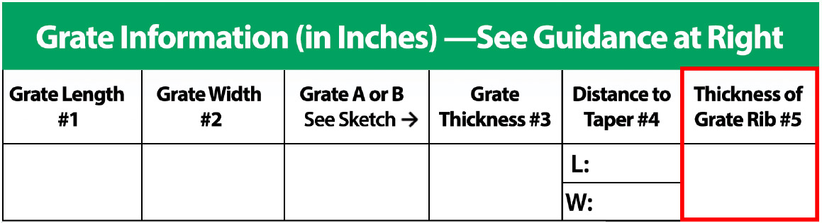 grate inlet survey guide grate rib thickness