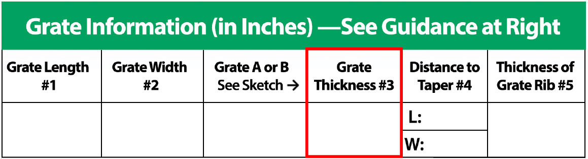 grate inlet survey guide grate thickness box
