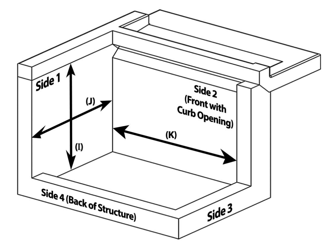 open curb inlet survey interior dimensions diagram