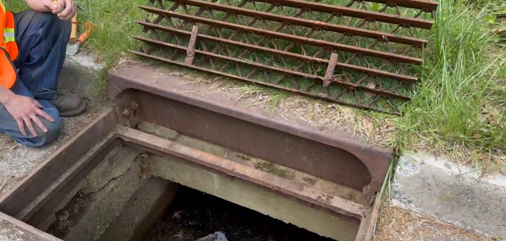 Lift the grate off the catch basin