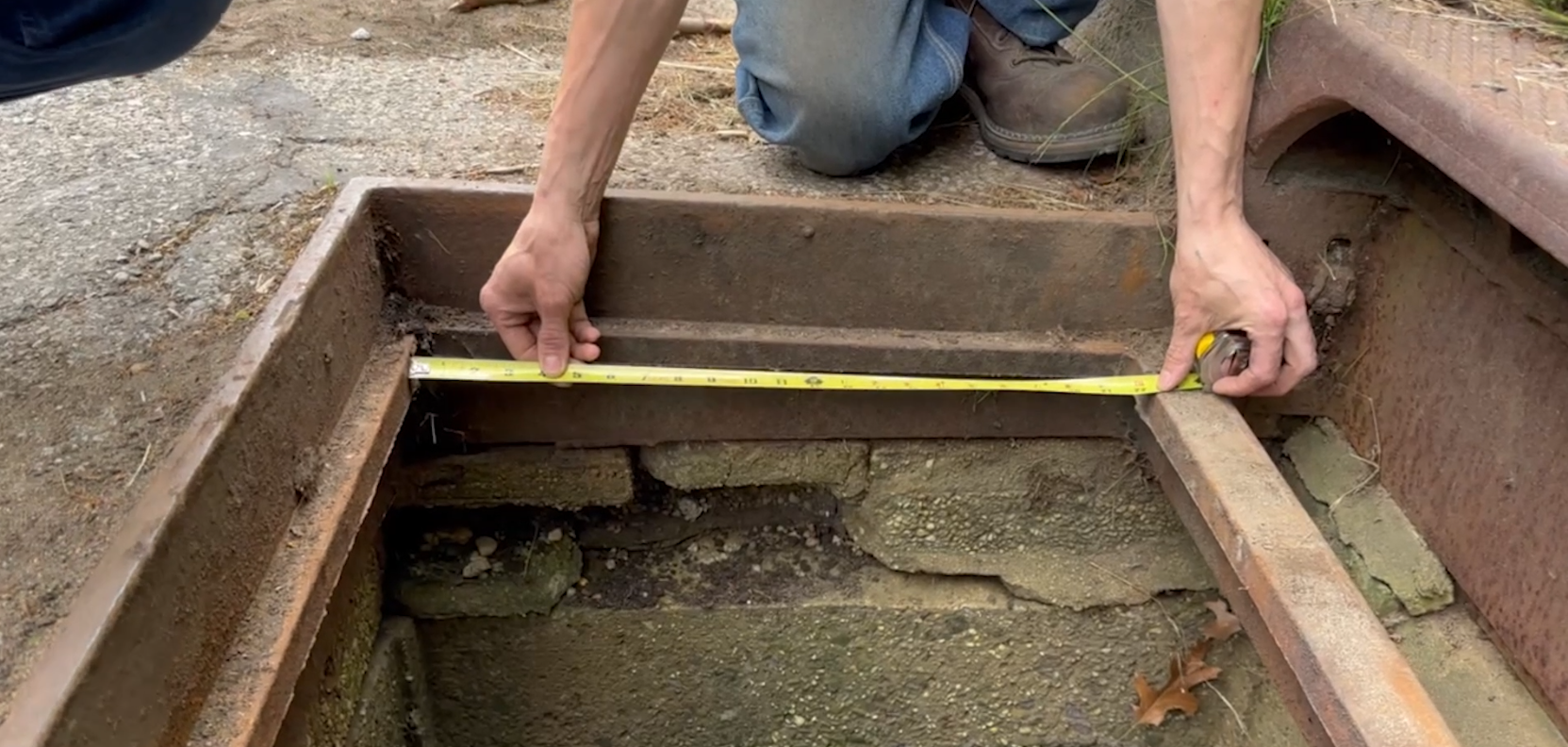 Measure the grate frame ledge